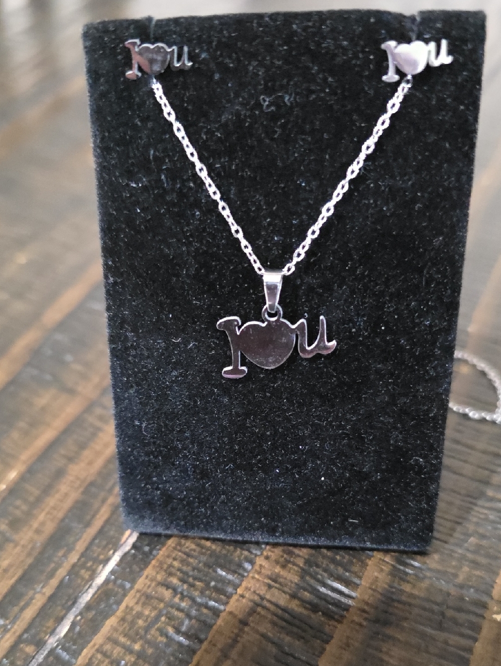 Heart 'I ♥ U' Stainless Steel Necklace & Stud Earring Set
